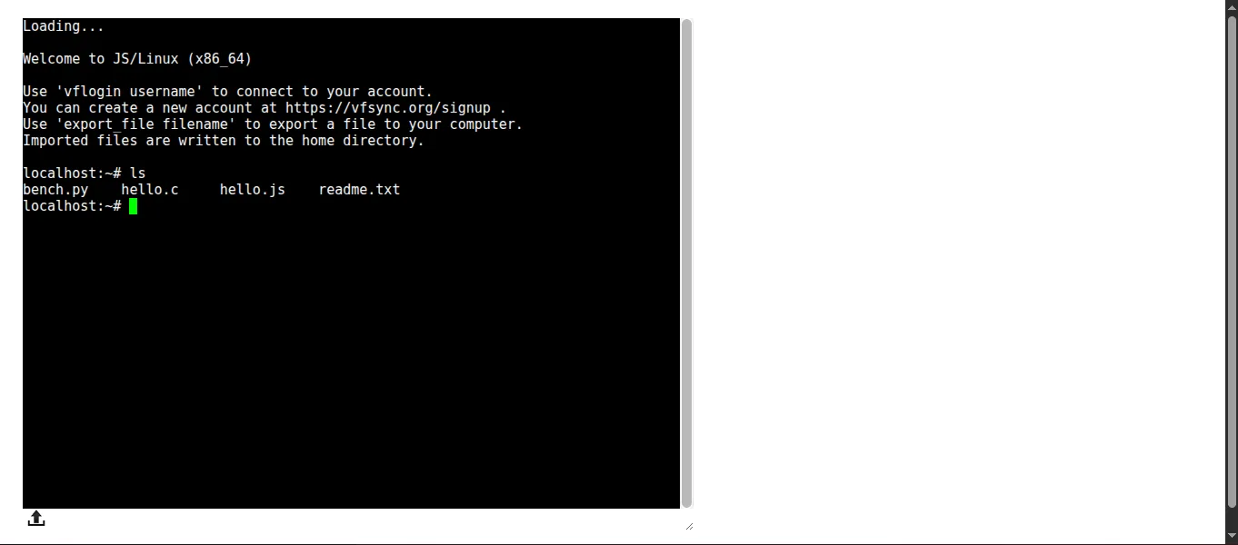 JSLinux running Alpine Linux