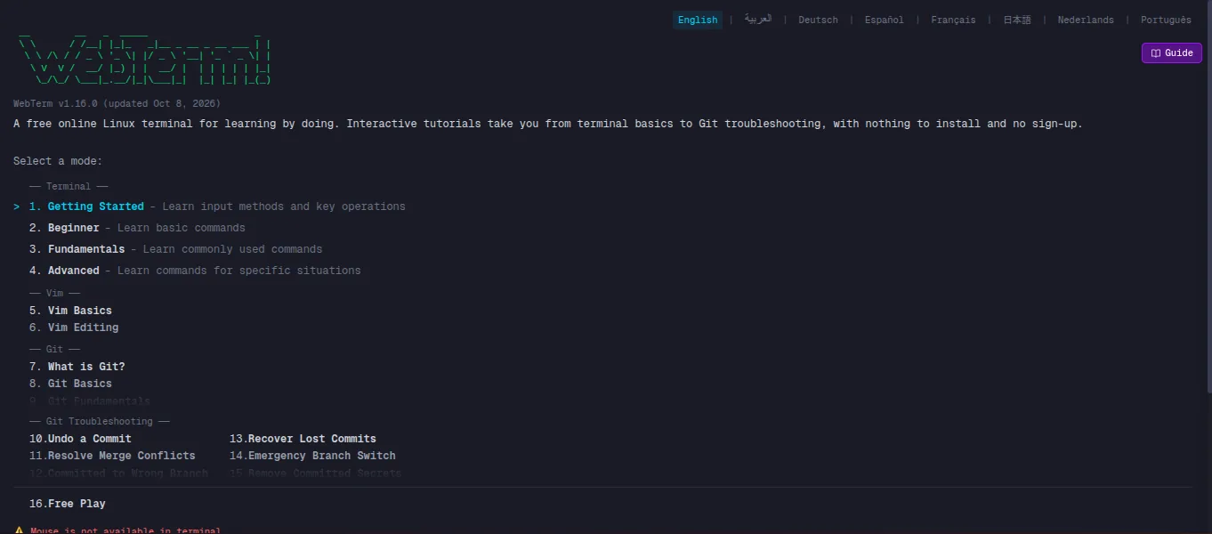 WebTerm practice modes