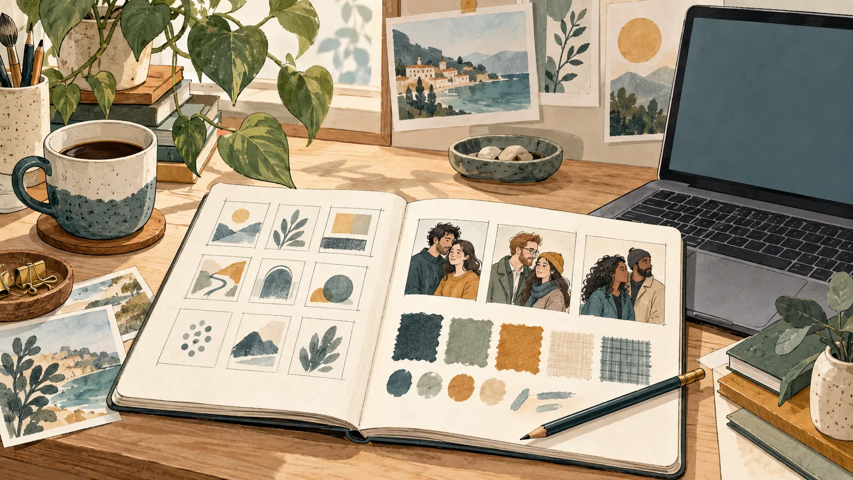 AI-generated conceptual illustration of a portrait experiment notebook